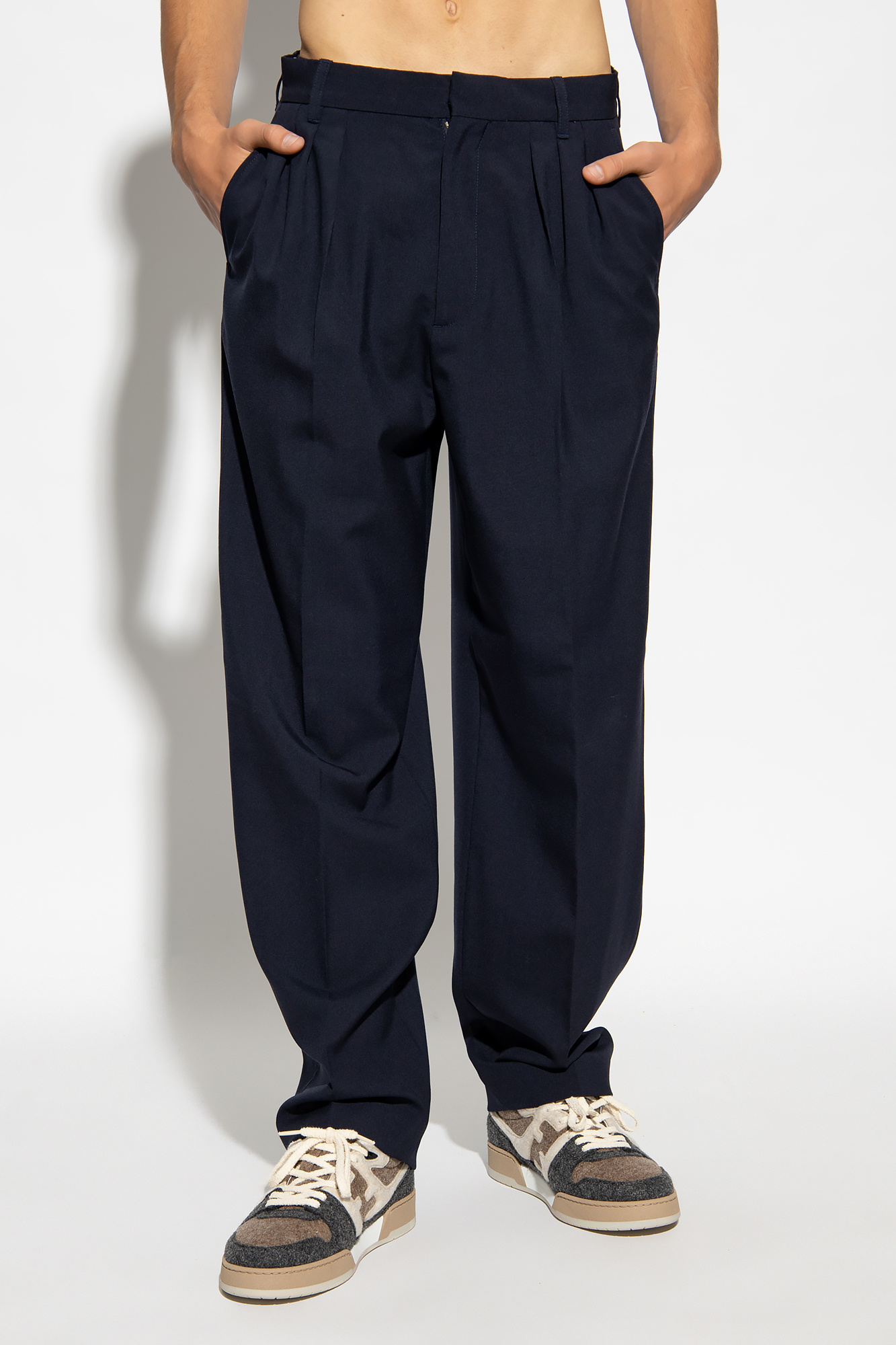 Navy blue Wool pleat-front trousers with logo Kenzo - Vitkac France